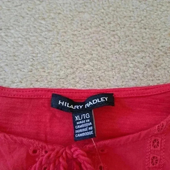 ❤️ New! Hilary Radley Red Top Slub Knit XL Short Sleeved Eyelet Women's S… - Picture 6 of 9